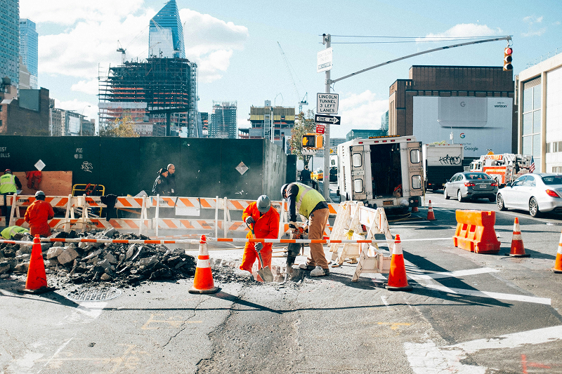 Construction workers on building site